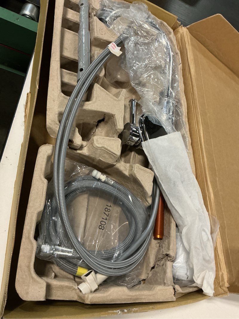 Condition photo showing As Is for moen arbor spot resist stainless one-handle pulldown kitchen faucet with sprayer and a reflex docking system, kitchen sink faucet featuring power boost for a faster clean, 7594srs