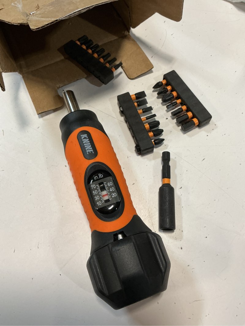 Condition photo showing Good Condition for knine outdoors torque screwdriver wrench driver set 10-70 inch pounds lbs for maintenance, 21 hex bits, shaft extension, for tools, bike repairing and mounting, orange