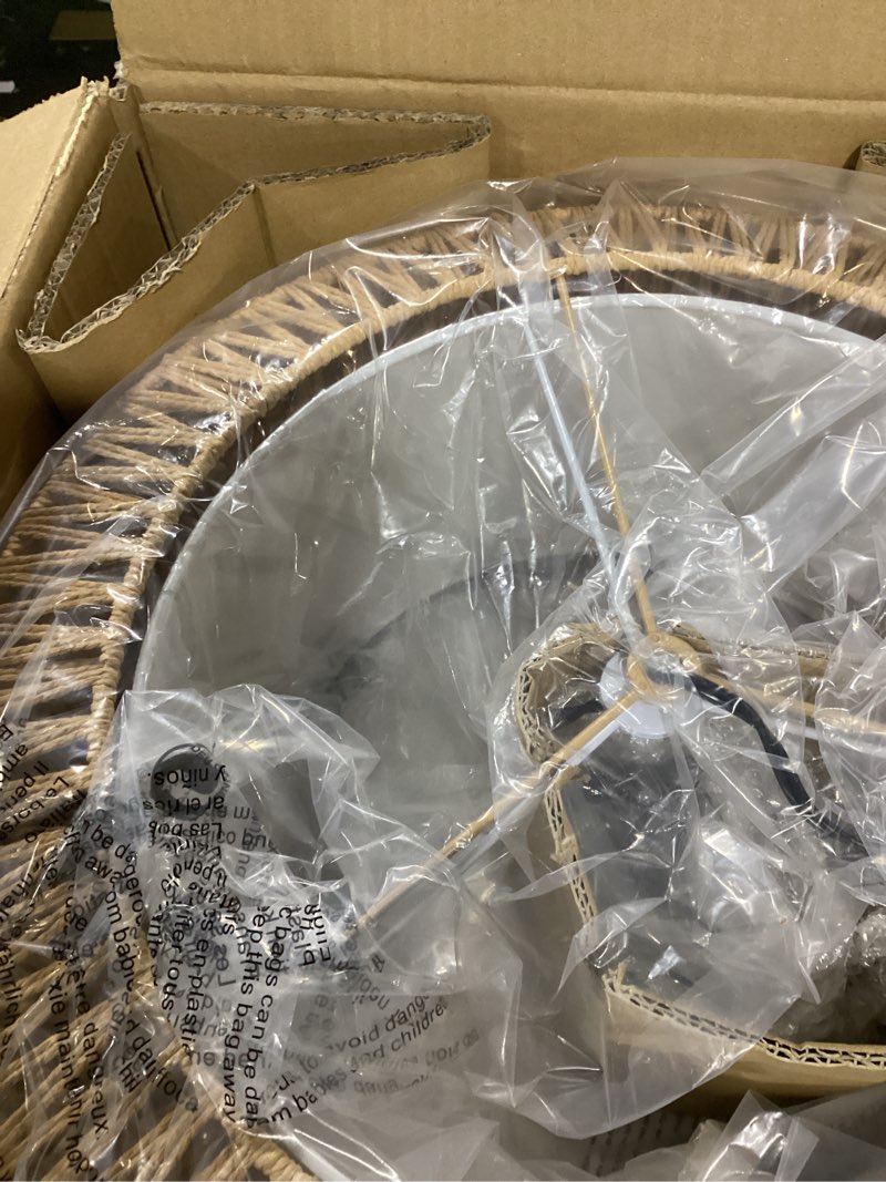 Condition photo showing As Is for farmhouse chandelier light fixture, 5-light rattan boho chandeliers for dining room, hand woven pendant light with linen shade, rustic hanging lighting for kitchen island, bedroom (bulb not included) bohemian