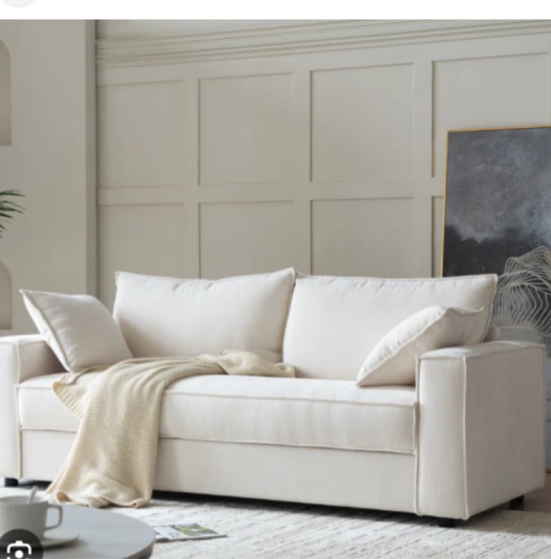 alcantara 3-seater 79.5'' modern upholstered sofa with square armrests and 2 throw pillows