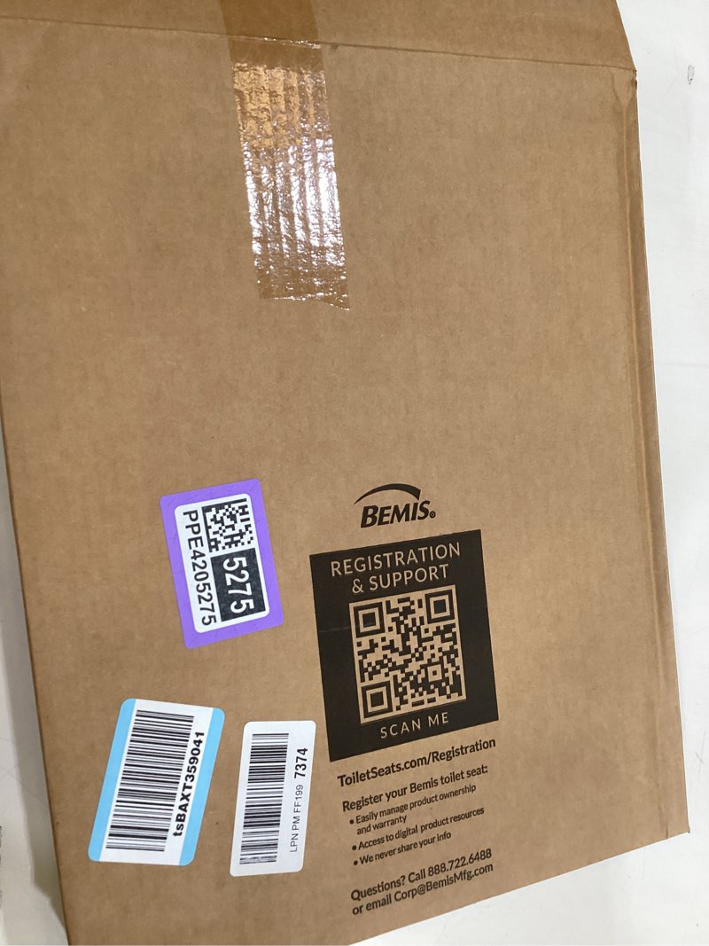 Condition photo showing As Is for mayfair aurora slow close toilet seat, easy clean hinges and adjustable perfect fit plastic seat, made in usa, round, biscuit