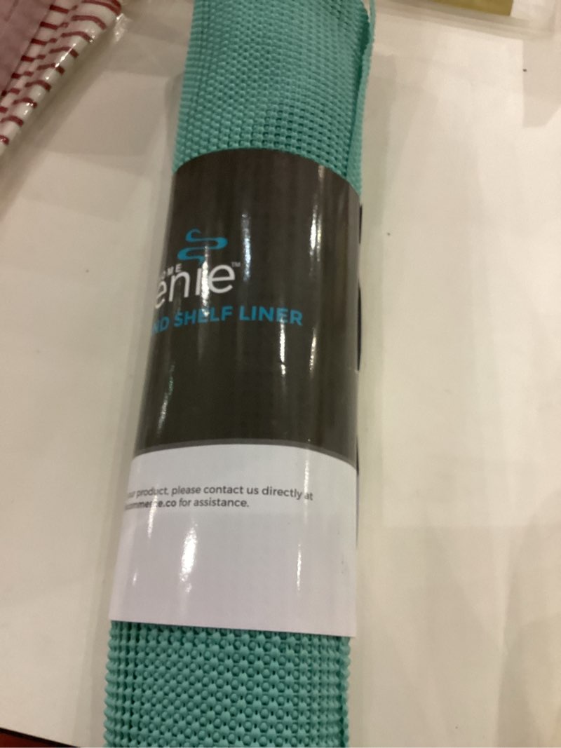 Condition photo showing New/Like New for HOME GENIE Shelf Drawer and Cabinet Liner, Durable with Strong Grip, 17.5 in x 10 FT, Non Adhesive Liners Protect Kitchen Cabinets and Cupboard, Pantry, Bathroom Drawers and Shelves, Desks, Teal 17.5" x 10' Teal