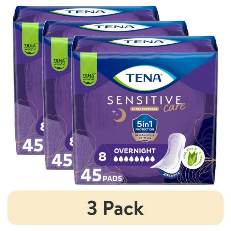 Tena Sensitive Care Extra Coverage Overnight Incontinence Pads  45 Count
