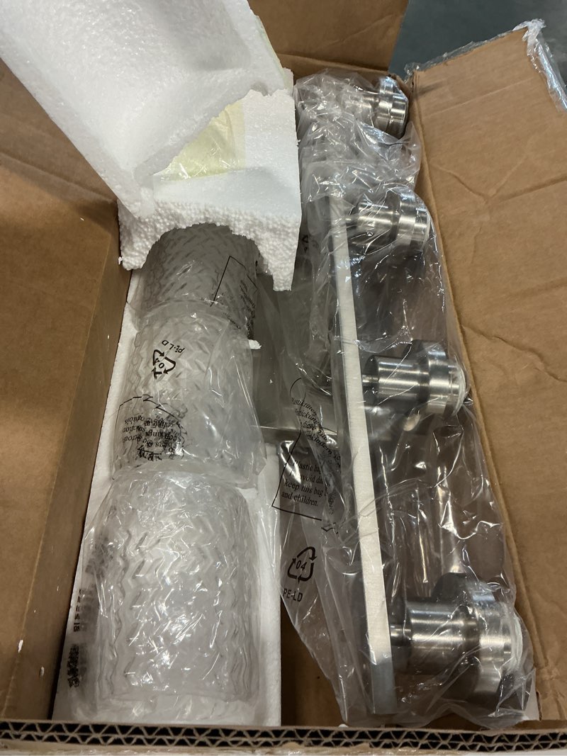 Condition photo showing New/Like New for MELUCEE 4 Lights Brushed Nickel Vanity Light Modern Bathroom Light Fixtures with Hammered Glass Shade, Indoor Metal Wall Lights for Powder Room Hallway Kitchen, E26 Base Brushed Nickel 4 Lights