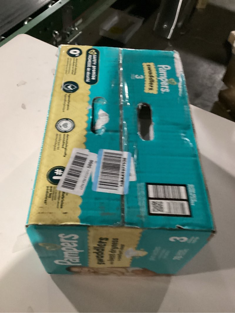 Condition photo showing As Is for pampers swaddlers diapers, size 3 (13-26 lbs), 136 count, absorbent, keeps baby dry and comfortable, skin safe disposable baby diaper (packaging may vary) size 3 136