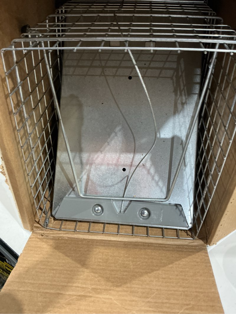 Condition photo showing As Is for havahart 1085 large 1-door easy set humane live animal trap for armadillos, cats, groundhogs, muskrats, opossums, raccoons, skunks - havahart live animal cage trap