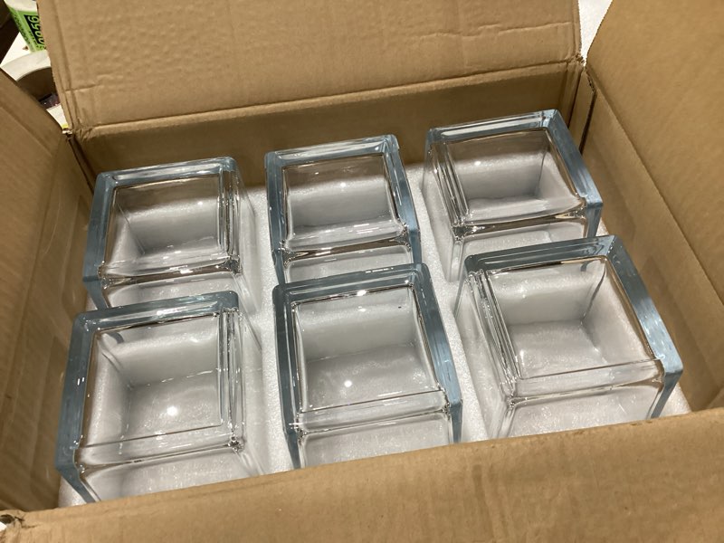 Condition photo showing Good Condition for set of 6 square glass vases for centerpieces – 5in x 5in x 5in clear short flower vase, plant terrariums, or candle holders for wedding centerpieces, office decor, home décor, parties 5in-6pcs clear