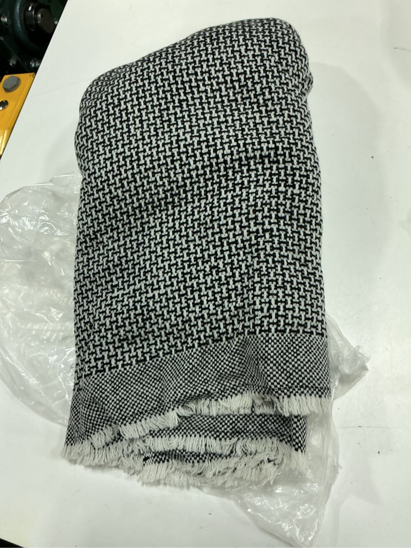 Condition photo showing As Is for lightweight cashmere wool patterned throw, 50x60, black