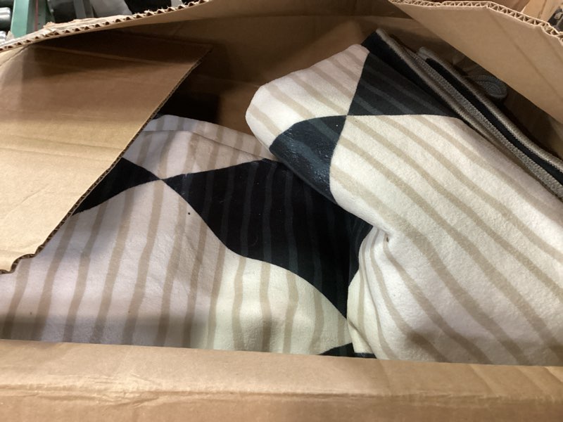 Condition photo showing As Is for ARKIIKI 6x9 Washable Checkered Rugs for Bedroom, Black and White Area Rug for Living Room, Geometric