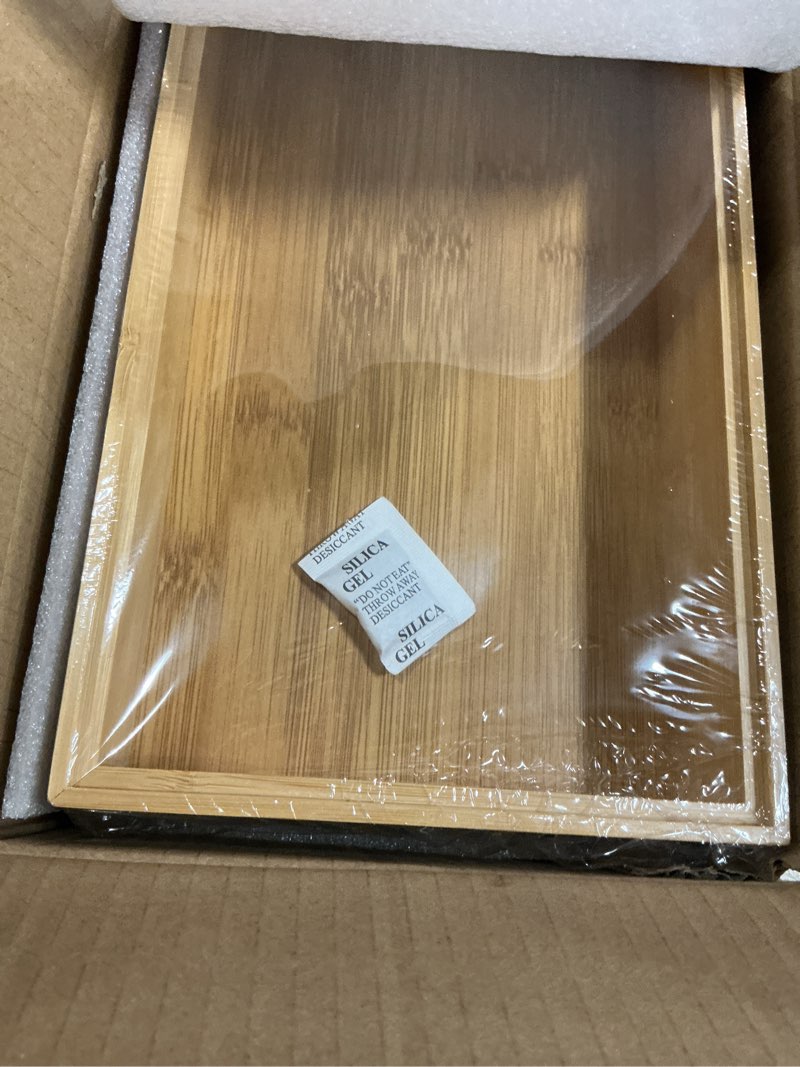Condition photo showing New/Like New for long bamboo kitchen drawer organizer boxes – 17" x 6" stackable wood silverware utensil tray for drawers bins cutlery & flatware storage – wooden pantry organizers set of 2 for junk drawer bathroom rv bamboo 17" x 6" x 2"