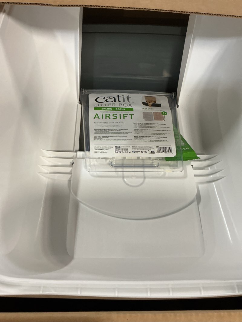 Condition photo showing Good Condition for Catit Airsift Jumbo Hooded Litter Pan, Warm Gray/White - Privacy and Easy Access for Cleaning - Ideal for Larger or Multiple Cat Households