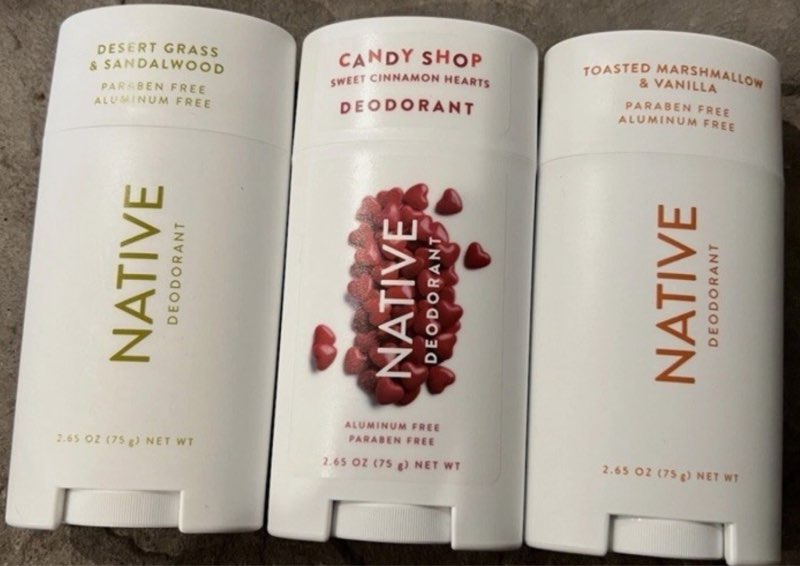 Native Deodorant -3 Pack- Toasted Marshmallow, Sandalwood, And Candy Hearts 2.65 oz 
