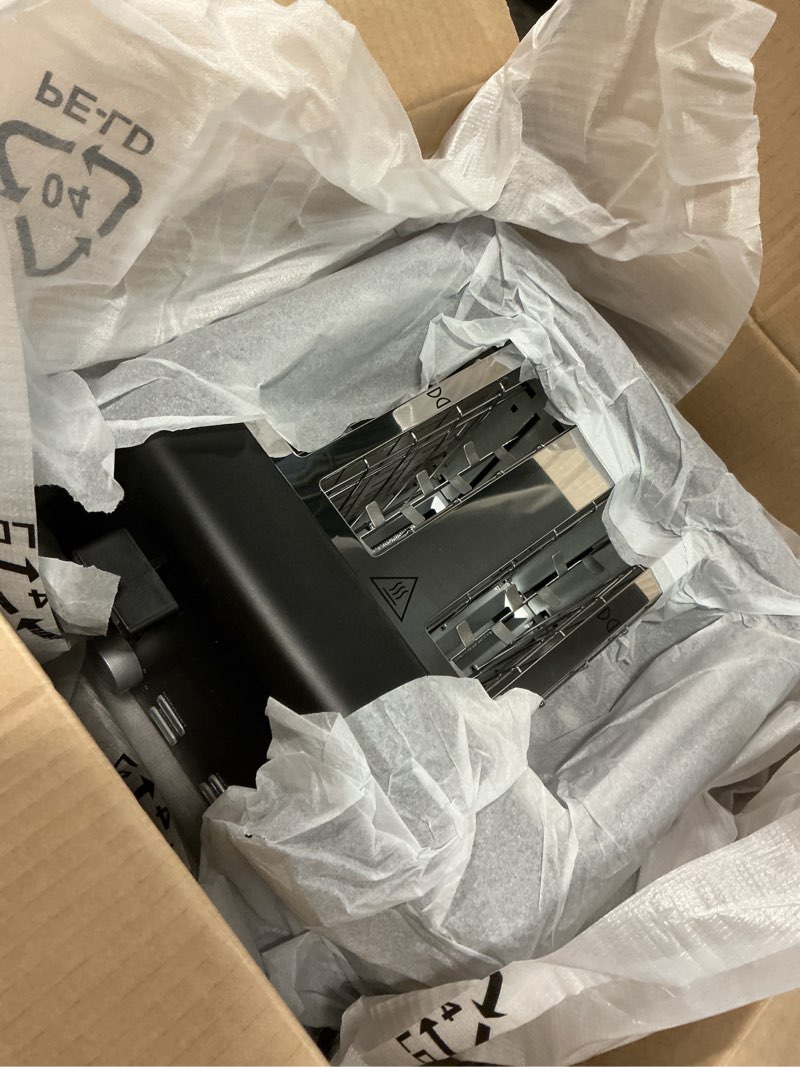 Condition photo showing Good Condition for Amazon Basics 4 Slice Toaster, With 7 Browning Settings, Extra Wide Slots For Bagels and Special Breads, Removable Easy-to-Clean Crumb Trays, Cancel/Defrost/Bagel Buttons, 1500W, Black & Silver