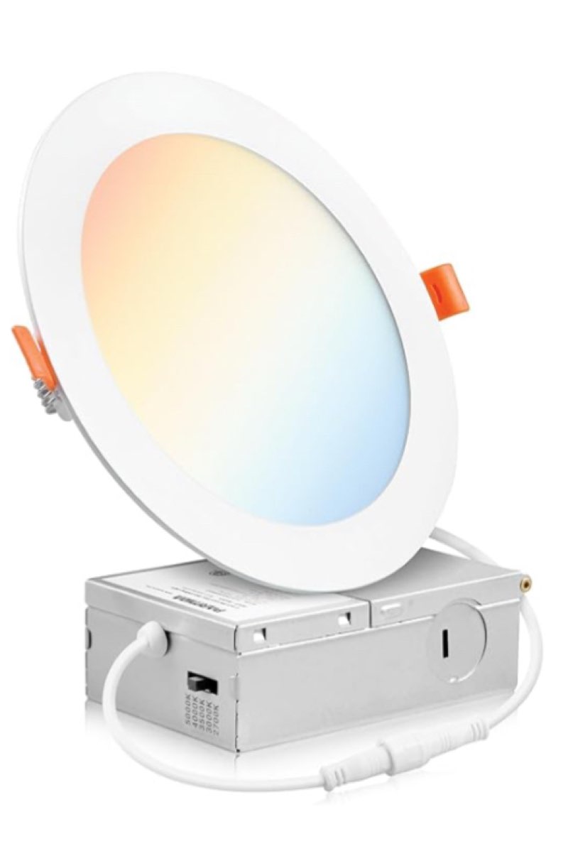 parmida (6 pack) 6 inch ultra-thin led recessed ceiling light with junction box, 5cct color selectable 2700k/3000k/3500k/4000k/5000k, 12w, dimmable canless wafer slim panel downlight, ic rated, etl