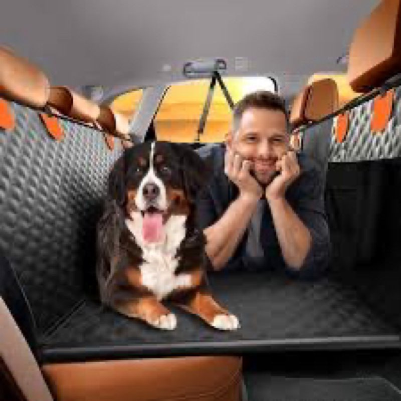 FURTIME Dog Car Seat Cover for Back Seat, Upgraded PU Leather Back Seat Extender with Hard Bottom Ho