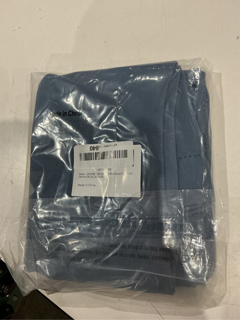 Condition photo showing As Is for ovzme demin blue blackout curtains for small window treatment, light blocking short kitchen window curtains over sink, dual rod pocket half window tiers for bathroom basement, 2x40wx36l inches denim blue 40"w x 36"l (pack of 2)