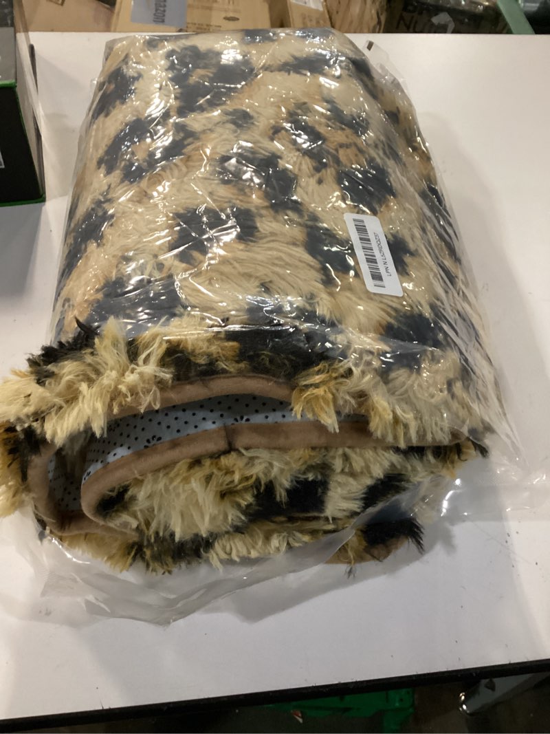 Condition photo showing As Is for amearea fluffy leopard rug, premium cheetah print rugs, soft comfy faux fur animal print carpet for kids room bedroom, living room, shaggy teen room home decor, khaki 3x5 feet 3' x 5' (rectangular) khaki