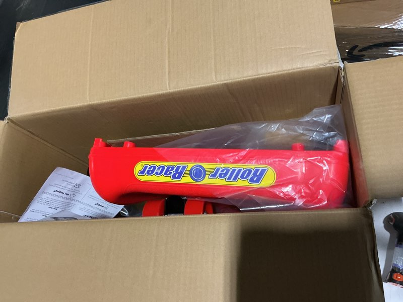 Condition photo showing Good Condition for deluxe roller racer; our best sit-skate scooter ~ an ingenious innovation; race and roll, zig and zag, twist and turn indoors and out without batteries or pedals (red)