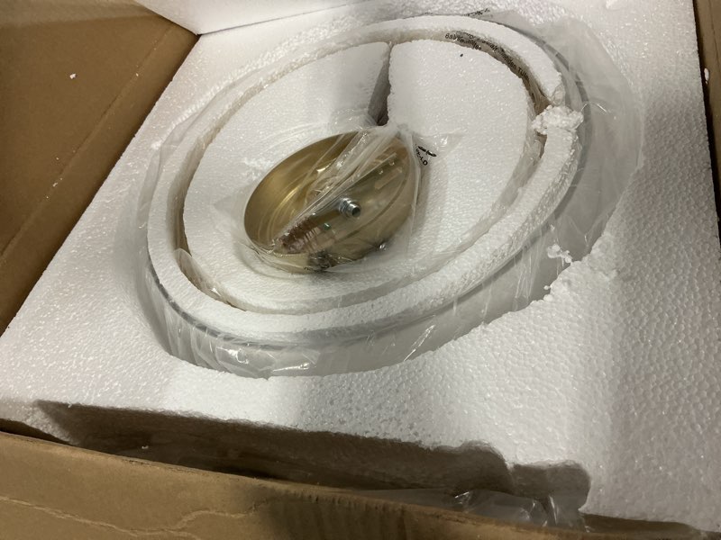 Condition photo showing Good Condition for wuzups chandelier rustic farmhouse industrial round ceiling pendant led light fixture clear seeded glass shade for dining room kitchen island foyer entryway, h 20.9" x w 15.9", gold pendant light, gold, 3-light