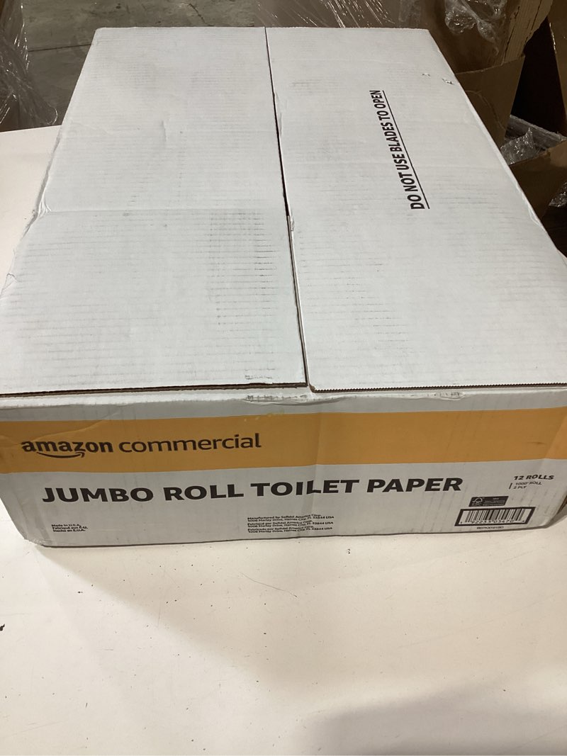 Condition photo showing New/Like New for amazoncommercial 2-ply white jumbo roll toilet paper, 9 in, septic safe, compatible with universal dispensers, fsc certified, 1000 feet per roll (pack of 12)