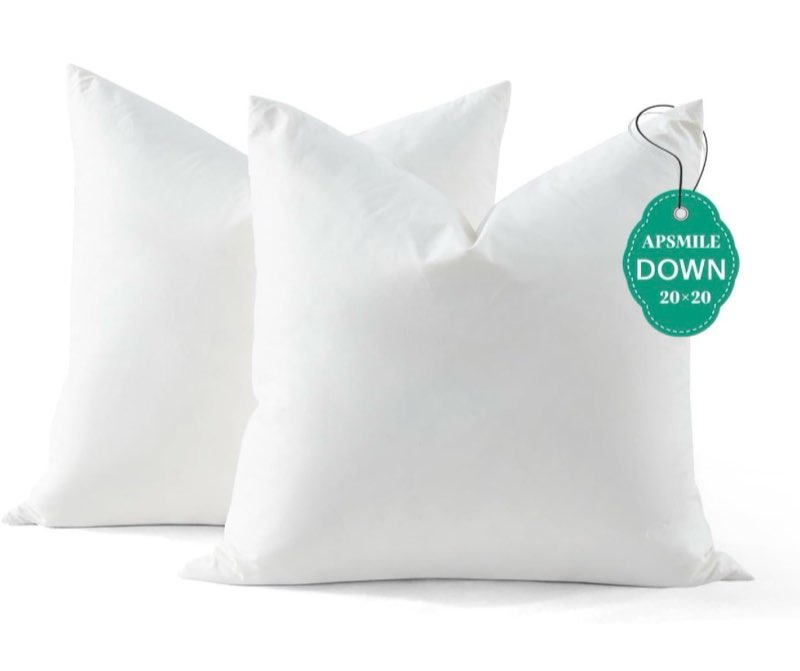 apsmile down feather throw pillow inserts, 20x20 pillows set of 2 with organic cotton cover, soft sq