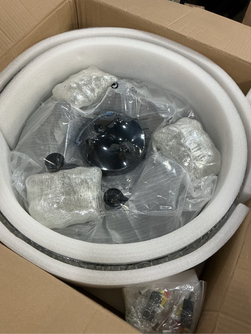 Condition photo showing Good Condition for YYJLX 6-Light Modern Large Crystal Chandelier Black Metal E26 Semi Flush Mount Round Light Fixture Ceiling Lamp Farmhouse for Dining Living Room Laundry Foyer Kitchen Balcony Bedroom