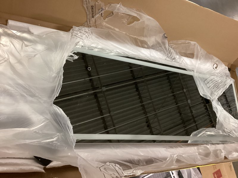 Condition photo showing As Is for Hasipu Full Length Mirror with Lights, 67" x 24" LED Lighted Floor Standing, Full Body Dressing Hanging Mounted Mirror, Dimmable, Tempered Glass, Safe to Use, Square White White 67"L x 24"W