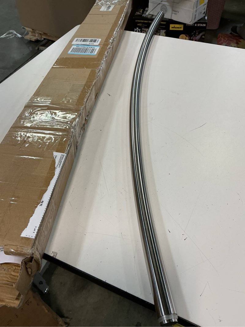 Condition photo showing As Is for Adjustable Curved Shower Rod, 42-72 inches Extra Wide Shower Curtain Rod, Rust proof, Premium Stainless Steel, Curved Shower Curtain Rod for Bathroom, Need to Drill, Silver Silver 42-72 inches