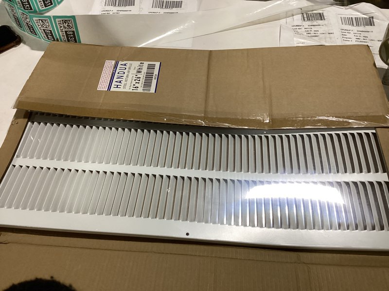 Condition photo showing New/Like New for Fits 16x26 Duct Opening | Steel Return Air Grille by Handua | Vent Cover Grill for Sidewall and Ceiling | White | HVAC Cold Air Intake Grille | Outer Dimensions: 17.75"W X 27.75" 1 16"W x 26"H [Duct Opening]