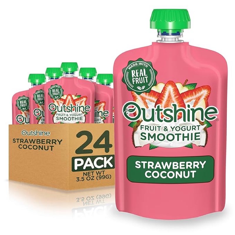 (Best by 30/Nov/2025) Outshine Smoothie Fruit & Yogurt Smoothie Pouches - Strawberry Coconut (24 Pack)