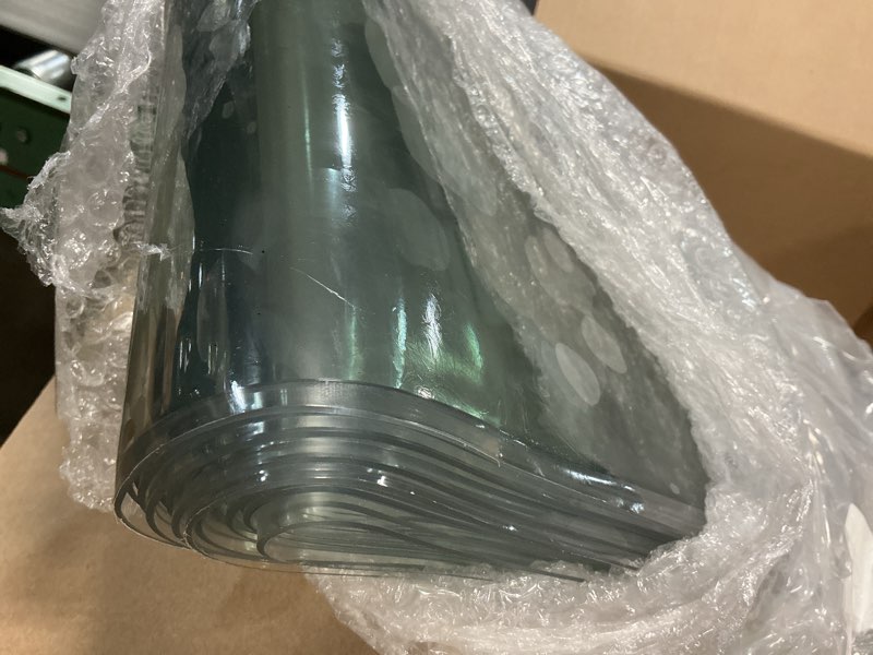 Condition photo showing As Is for juexica 60 x 80 inch plastic strip door curtain kit 0.08'' walk in cooler curtains thickness pvc freezer door curtain smooth waterproof hurricane shutters gate for warehouse garage industry(clear) clear 60 x 80 inch