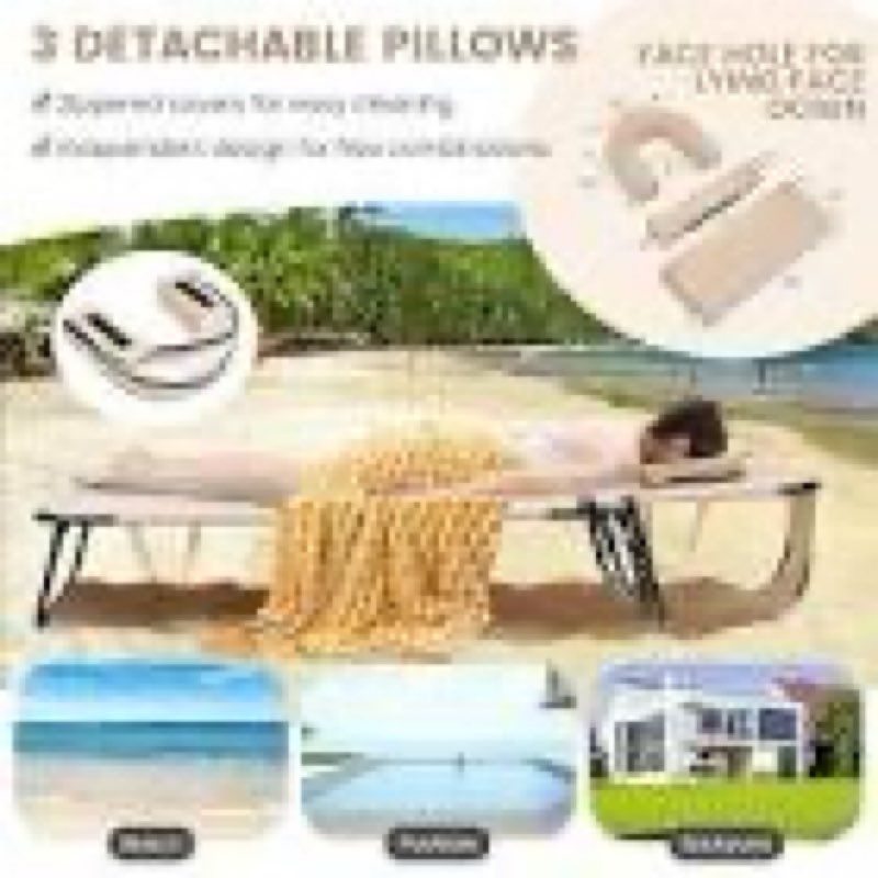 Tanning Chair Lounge Bed Folding Adjustable Beach Lounge Chair w/ Face Hole Mat
