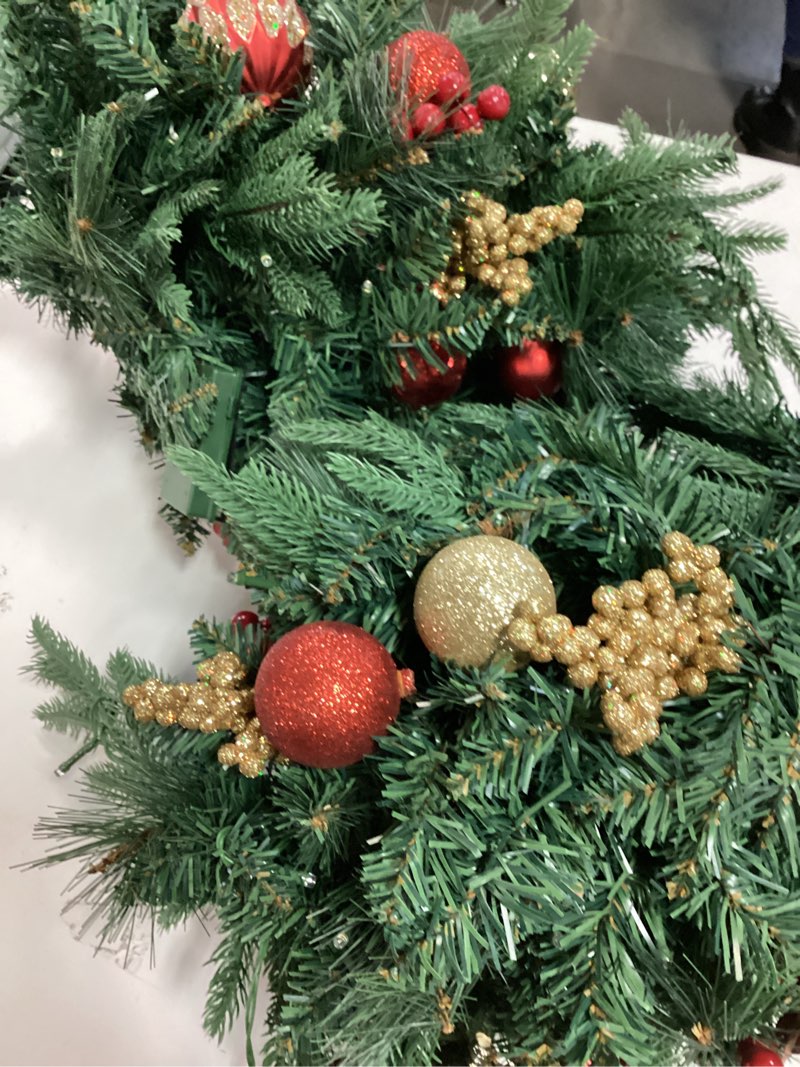 Condition photo showing Good Condition for 2 Pack Outdoor Christmas Tree 30 INCH, with 100 LED Lights, Prelit Small with Berries and Pine Cones and Gold&red Balls, Pre-Decorated Green Xmas Tree for Pathway, Porch