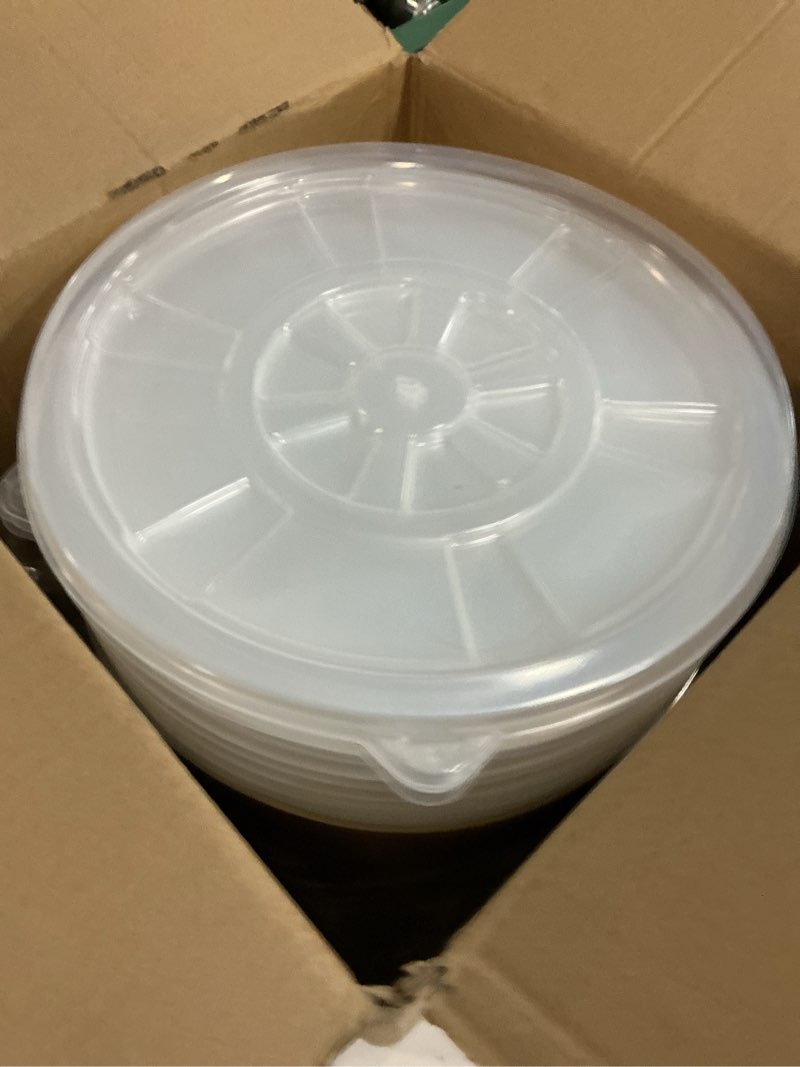 Condition photo showing New/Like New for 10" round aluminum foil pans with snap-on lids (20 pack), 3" deep extra thick heavy duty disposable & reusable food containers, 3000ml / 101oz (champagne gold) 101oz/3000ml