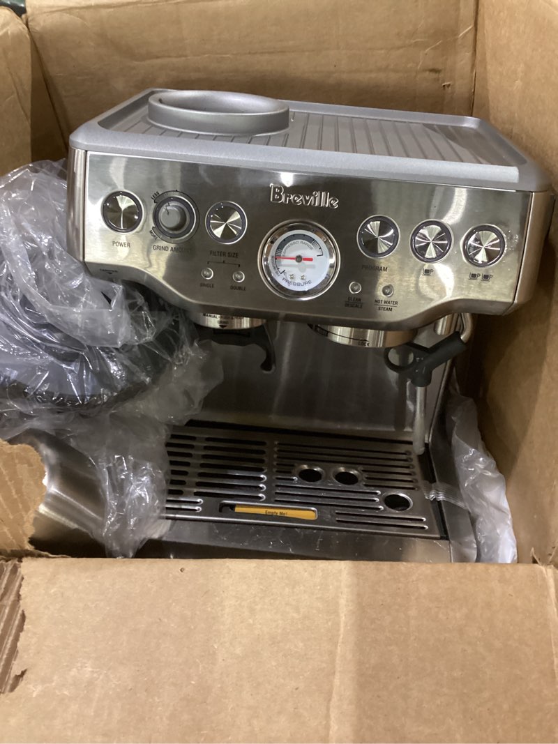 Condition photo showing As Is for breville barista express espresso machine bes870xl, brushed stainless steel, not tested