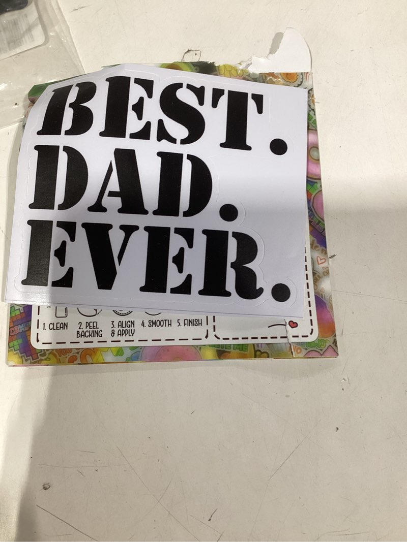 Condition photo showing Good Condition for Best Dad Ever Sticker, Best Papa Ever Decal for Tumbler Cup, Laptop, Phones, Helmets, Boats, Hardhats, Hydroflask, Father Day Gift Stickers, Size 5"