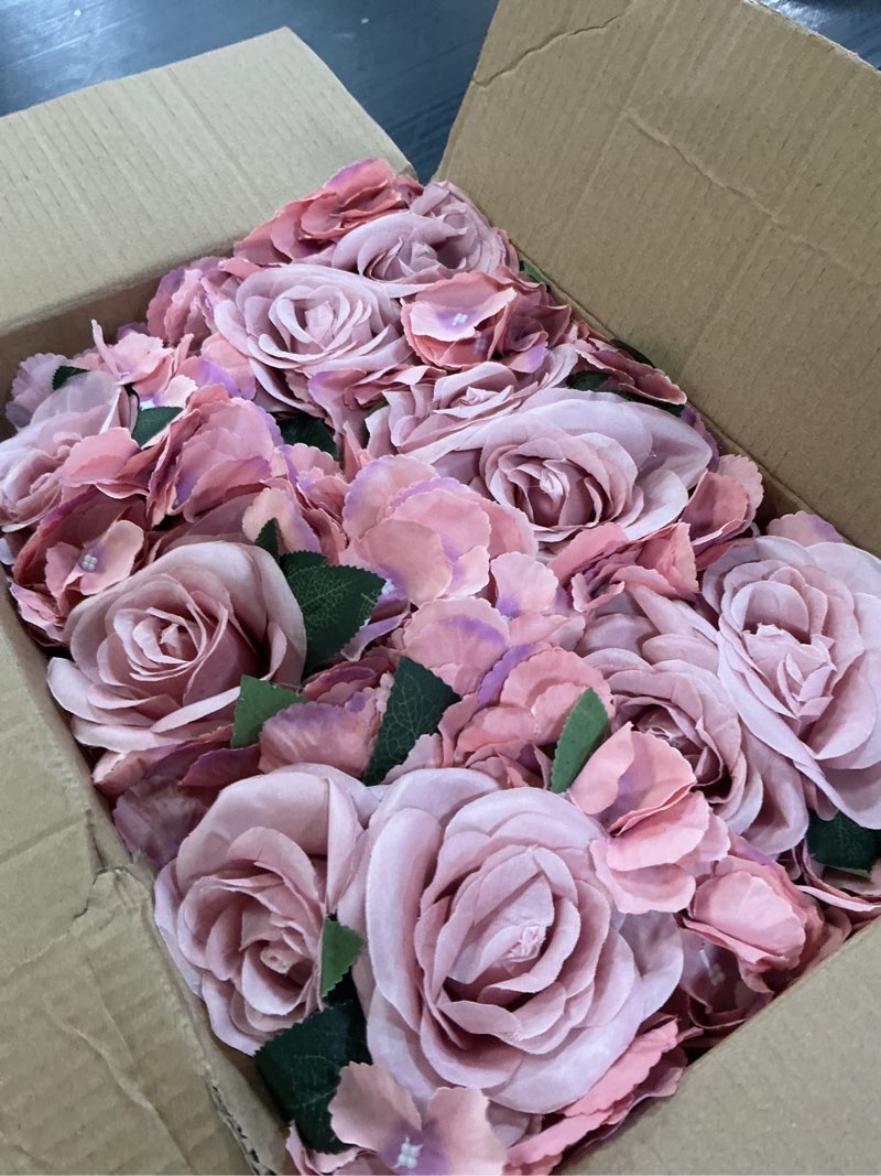 Condition photo showing As Is for flower table centerpieces - set of 6 floral arrangement artificial wedding hydrangeas floral arrangement with rustic metal vase for bridal tea party event decorations - deep pink deep pink set of 6 floral arrangement