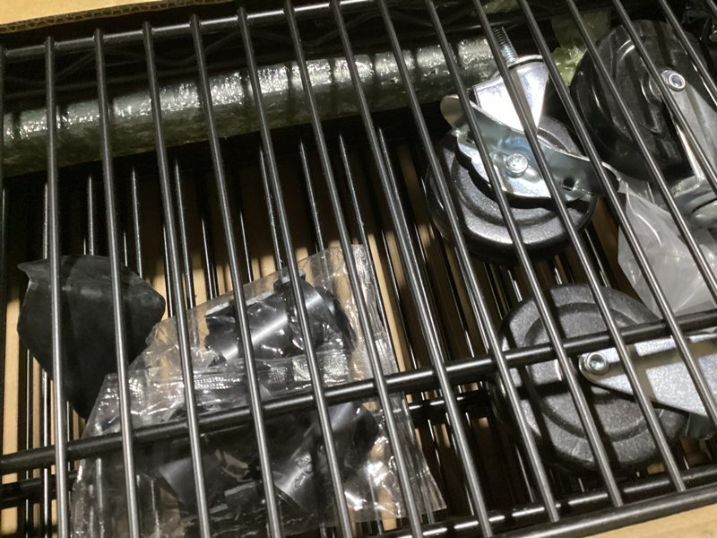 Condition photo showing Good Condition for possibly used metal storage shelving units on wheels, storage shelves 4-tier wire rack shelving for garage, heavy duty 2640lbs capacity, 72\" h x 59 w x18 d adjustable shelf for basement, pantry, kitchen 72\" h x 59 w x18 d, 4 layer w/wheels