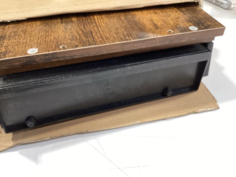 Condition photo showing Good Condition for simple houseware desk dual monitor stand riser with drawer, rustic brown