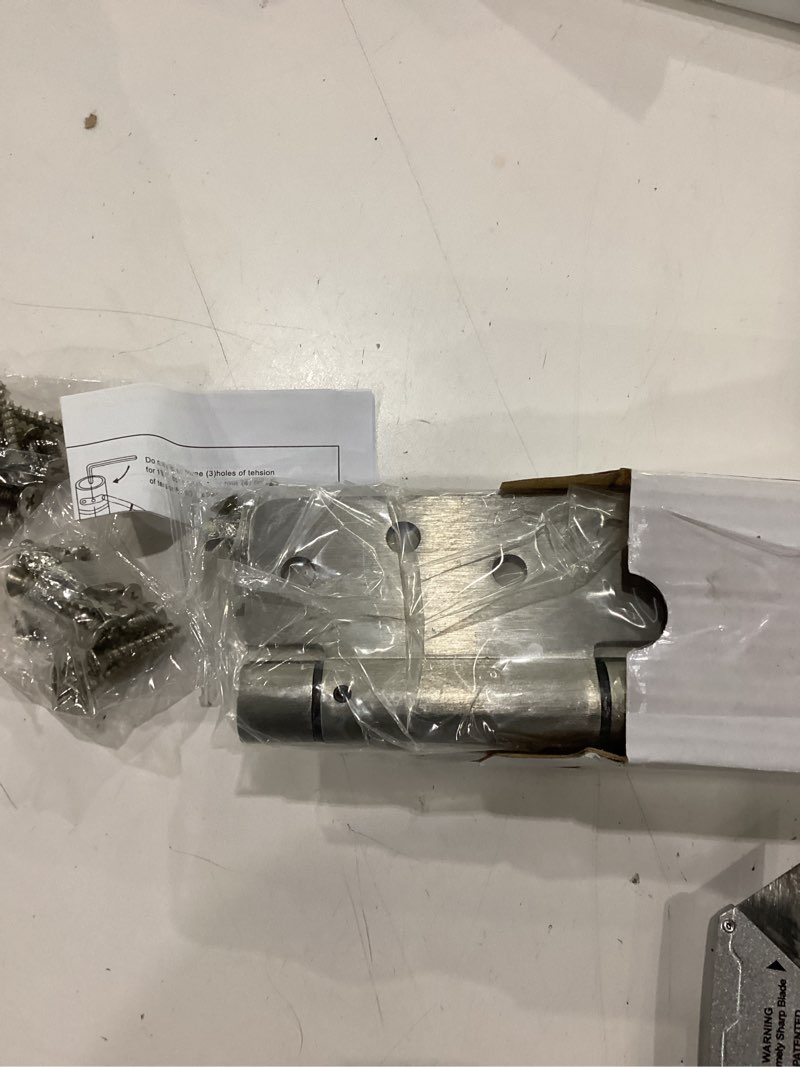 Condition photo showing New/Like New for 3 Pack Self Closing Door Hinges, 4 Inch Spring Loaded Door Hinges, Adjustable Tension for Garage, Front Door, Back Door, for Left and Right Hand Door, 1/4'' Radius Corners, UL Listed 4" 3 Pack Brushed Nickel-1/4''