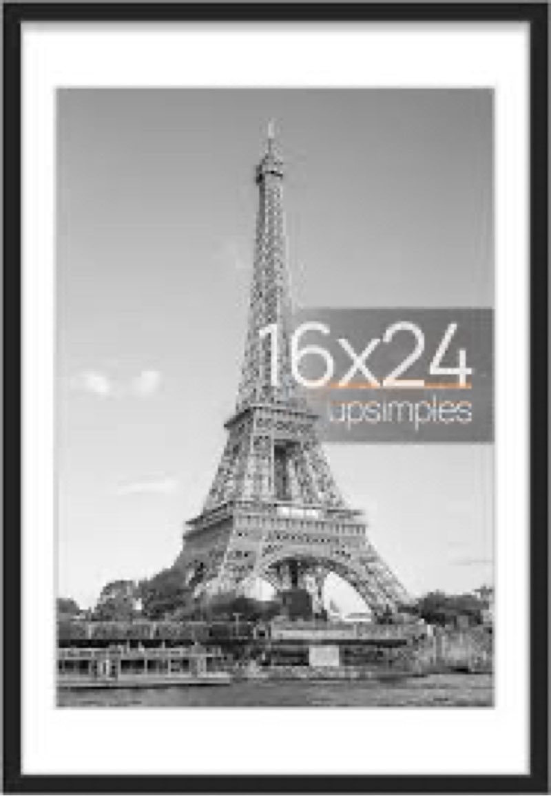 upsimples 16x24 Picture Frame, Display Pictures 14x20 with Mat or 16 x 24 Without, Wall Hanging Poster Frames, Black, 1 Pack Black 16x24