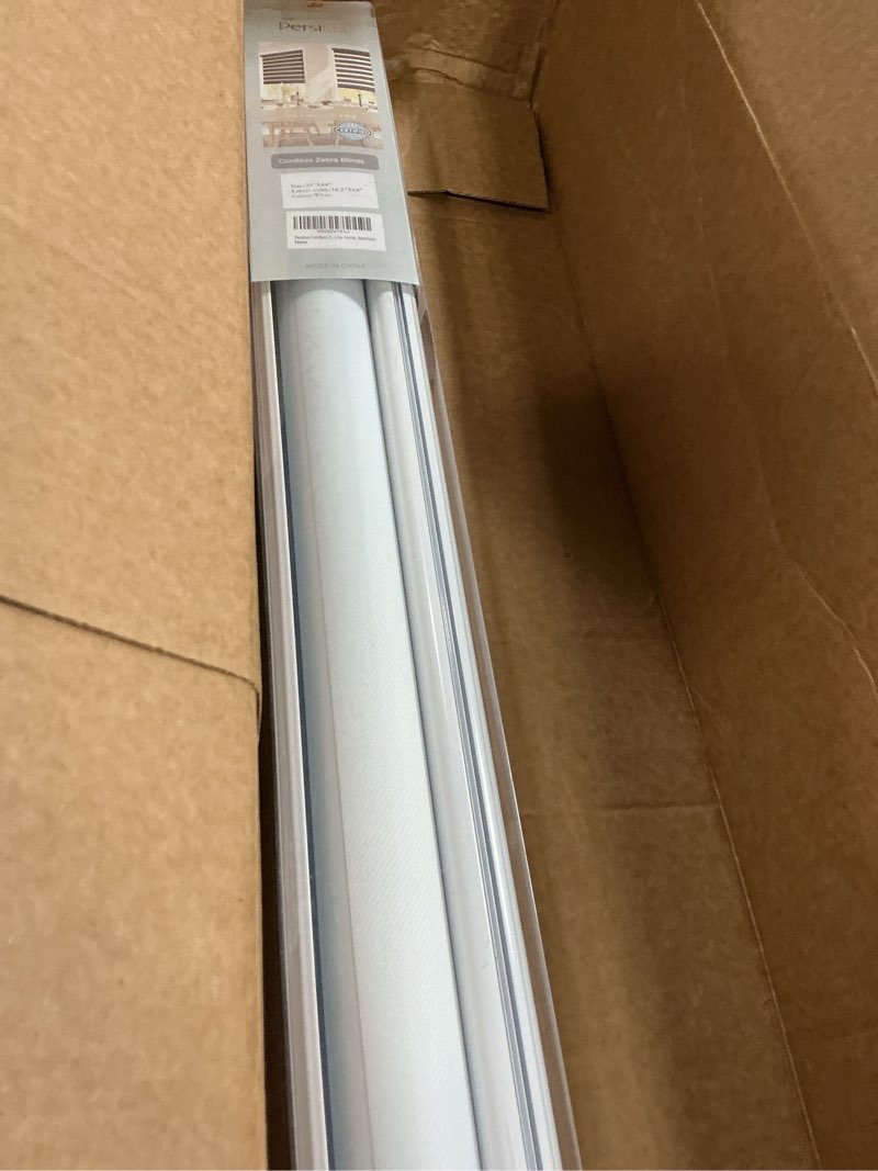 Condition photo showing As Is for persilux cordless zebra blinds for windows free-stop roller windows shades (35" w x 64" h, white) dual layer light control for day and night, light filtering sheer shades for home, bedroom 35"w x 64"h white