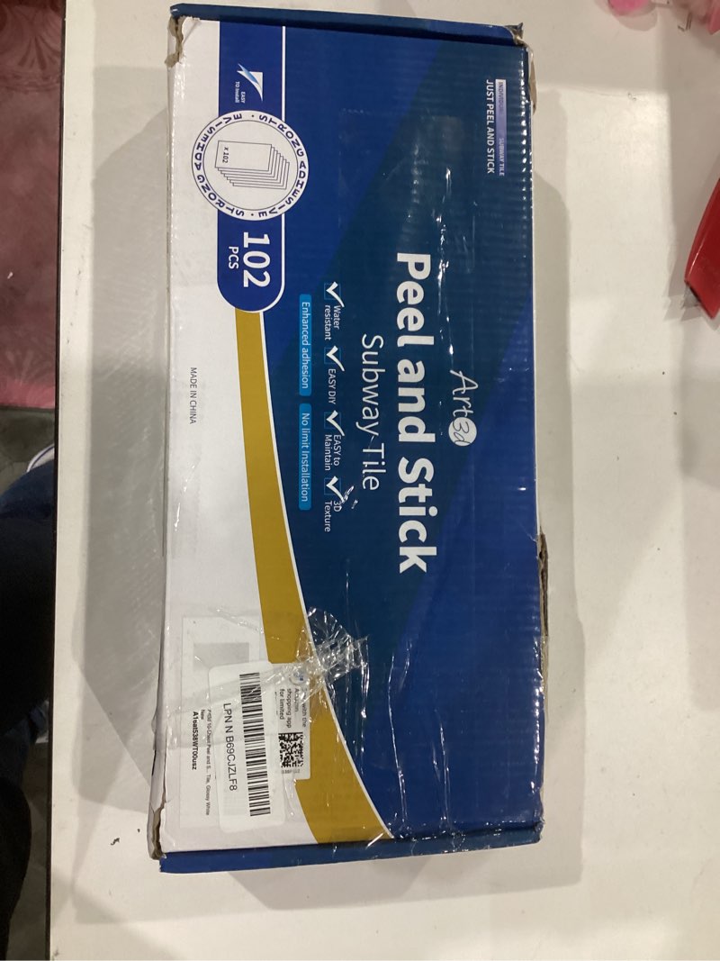 Condition photo showing Good Condition for art3d 102-piece peel and stick wall tile for kitchen backsplash, bathroom, fireplace, 3in. × 6in. stick on subway tile, glossy white 3" x 6“ glossy white 102