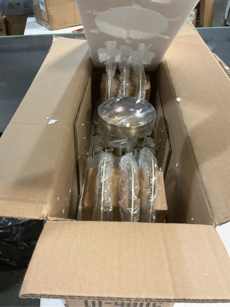 Condition photo showing Good Condition for Livex Lighting 5006-01 Williamsburgh 6 Light Antique Brass Chandelier