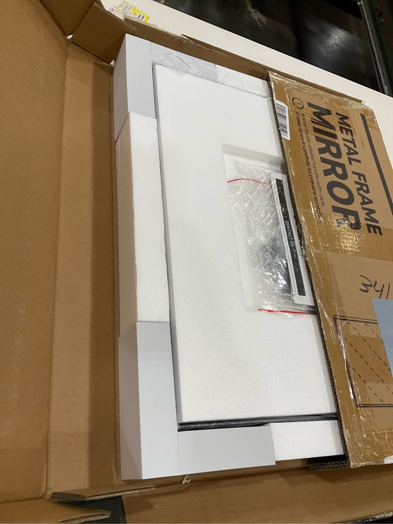 Condition photo showing Good Condition for Keonjinn Black Bathroom Mirror 16 x 20 Inch, Metal Framed Small Black Mirror, Rectangular Wall Mount Mirrors Square Corner, Modern Farmhouse Bathroom Vanity Mirrors for Over Sink(Horizontal/Vertical) Black 20"L x 16"W