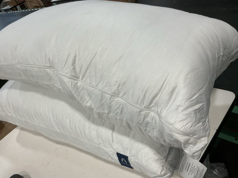Condition photo showing As Is for ultra thin flat soft bed pillows king size set of 2 pack for sleeping 20\"x36\", hypoallergenic skin friendly machine washable ( similar
