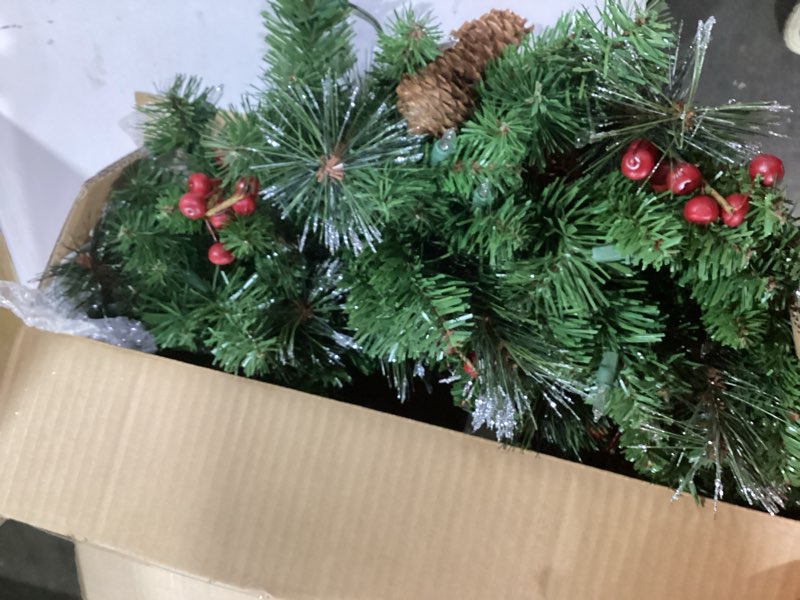 Condition photo showing Good Condition for National Tree Company 24 in Pre-Lit Crestwood Spruce Artificial Christmas Wreath, Christmas Decorati