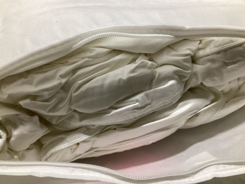 Condition photo showing As Is for ultra warm luxe goose down comforter, full/queen, white