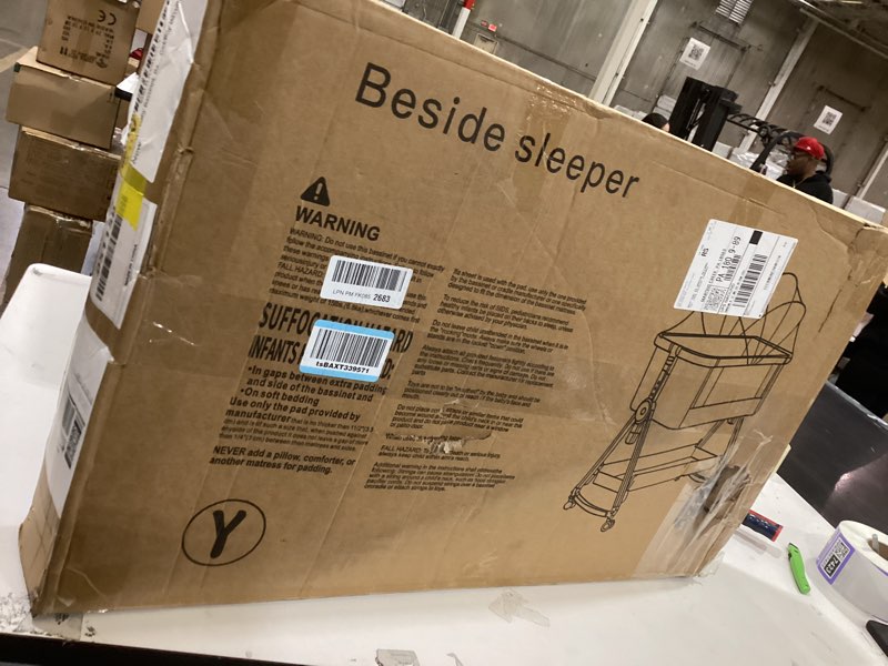 Condition photo showing As Is for Baby Bassinet, Basinet Bedside Sleeper with Waterproof Bassinet Sheets and Soft Mattress, Safe Adjustable Height Bedside Bassinets with Wheels, Girl/Boy Bassinets, Khaki