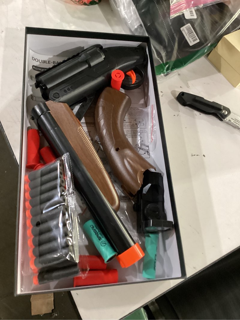 Condition photo showing Good Condition for bugrtey double-barreled toy gun - two modes realistic soft bullet toy guns blaster with sight - educational shooting toy shotgun - ideas gifts for christmas birthday halloween present brown